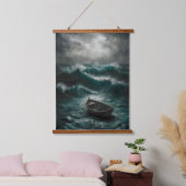 Verlaten boot in Stormy Waters Ocean Art Hangend Wandkleed (Slaapkamer)