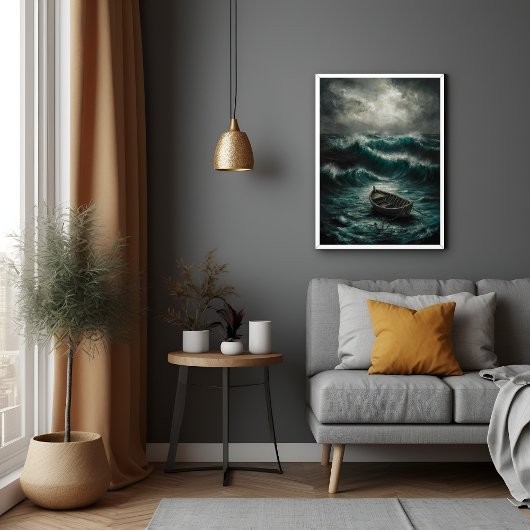 Verlaten boot in Stormy Waters Ocean Art Perfect Poster