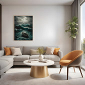 Verlaten boot in Stormy Waters Ocean Art Perfect Poster