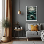 Verlaten boot in Stormy Waters Ocean Art Poster