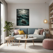 Verlaten boot in Stormy Waters Ocean Art Poster