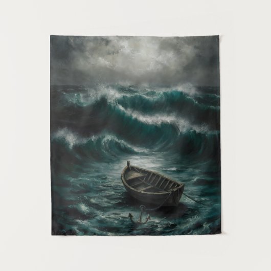 Verlaten boot in Stormy Waters Ocean Art Wandkleed (Voorkant)