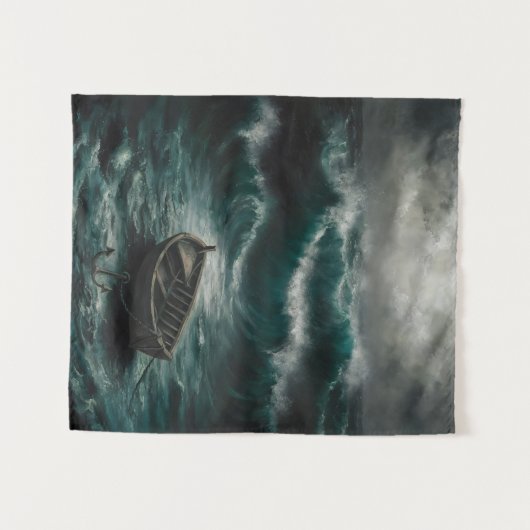 Verlaten boot in Stormy Waters Ocean Art Wandkleed (Voorkant (horizontaal))