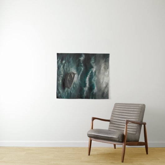 Verlaten boot in Stormy Waters Ocean Art Wandkleed (In Situ (horizontaal))