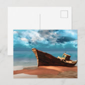 Verlaten boot op een verlaten zandstrand briefkaart (Voorkant / Achterkant)