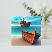 Verlaten boten op een verlaten strand kaart (Staand voorkant)