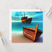 Verlaten boten op een verlaten strand kaart (Voorkant / Achterkant in situ)