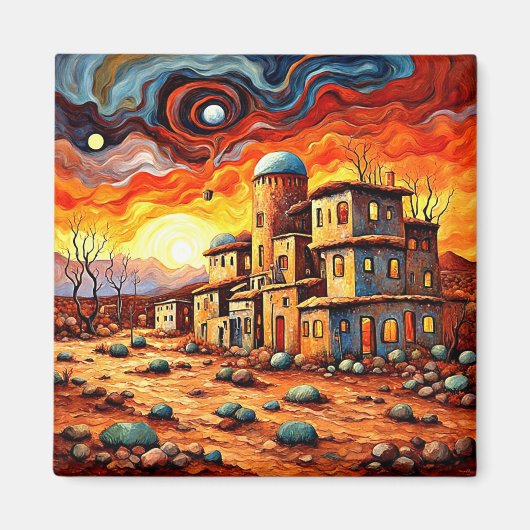 Verlaten dorp bij zonsondergang magneet (Voorkant)