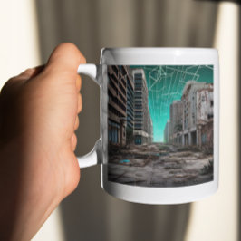 Verlaten dystopische turquoise luchten koffiemok