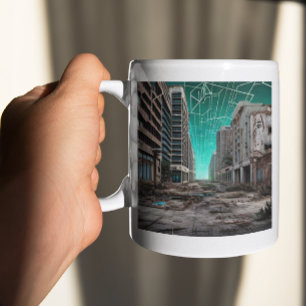 Verlaten dystopische turquoise luchten koffiemok