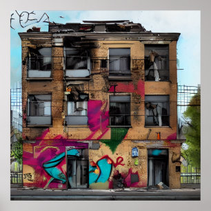 Verlaten Gebouw Abstracte AI Kunst Poster