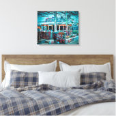 Verlaten gebouw Blauwe Muur Graffiti Art Canvas Afdruk (Insitu (Slaapkamer))