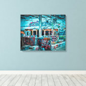 Verlaten gebouw Blauwe Muur Graffiti Art Canvas Afdruk (Insitu (Houten vloer))