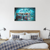 Verlaten gebouw Blauwe Muur Graffiti Art Canvas Afdruk (Insitu (Slaapkamer))
