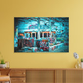 Verlaten gebouw Blauwe Muur Graffiti Art Canvas Afdruk (Insitu (Woonkamer))