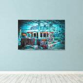Verlaten gebouw Blauwe Muur Graffiti Art Canvas Afdruk (Insitu (Houten vloer))