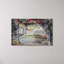 Verlaten gebouw Gat in Muur Graffiti Art Canvas Afdruk