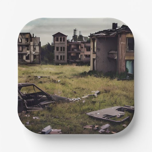 Verlaten gebouwen | Vernietiging na apocalyps Papieren Bordje (Voorkant)