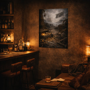 Verlaten haven — Poster met piratenhaven scène