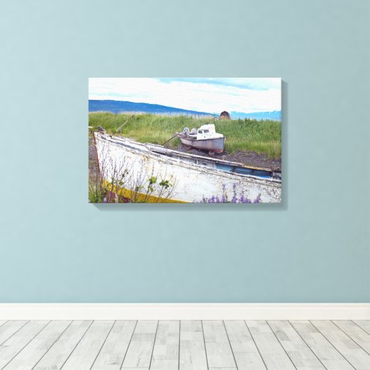 verlaten houten vissersboten in Alaska Canvas Afdruk (Insitu (Houten vloer))