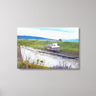 verlaten houten vissersboten in Alaska Canvas Afdruk