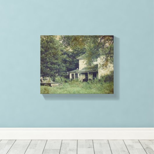 Verlaten Huis en auto Canvas Afdruk (Insitu (Houten vloer))