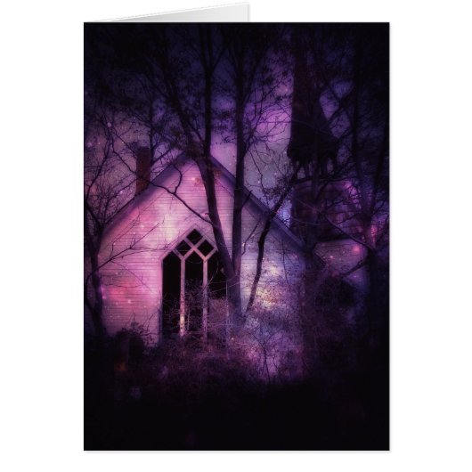 Verlaten kerk paarse nachthemel Digitale kunst (Voorkant)