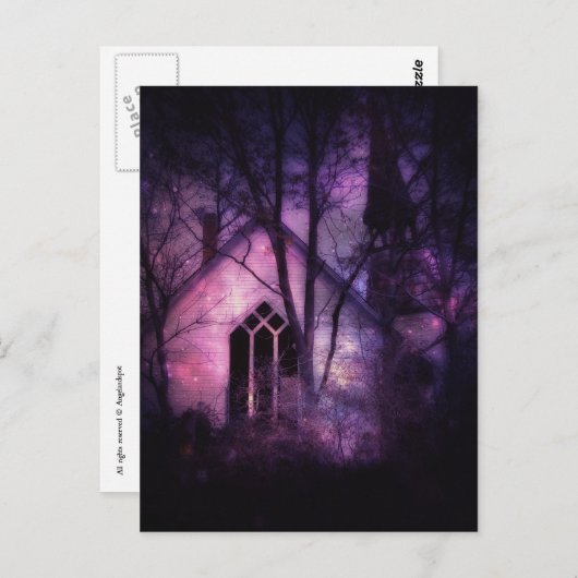 Verlaten Kerk Paarse Night Sky Digital Art Briefkaart (Voorkant / Achterkant)