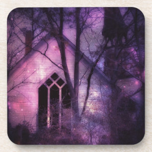 Verlaten Kerk Paarse Night Sky Digital Art Drankjes Onderzetter