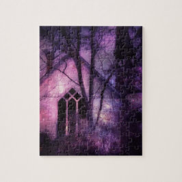 Verlaten Kerk Paarse Night Sky Digital Art Legpuzzel