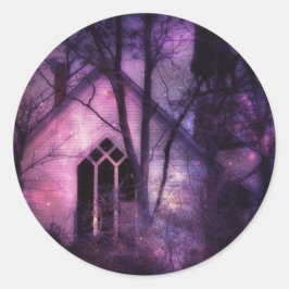 Verlaten Kerk Paarse Night Sky Digital Art Ronde Sticker