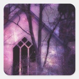 Verlaten Kerk Paarse Night Sky Digital Art Vierkante Sticker