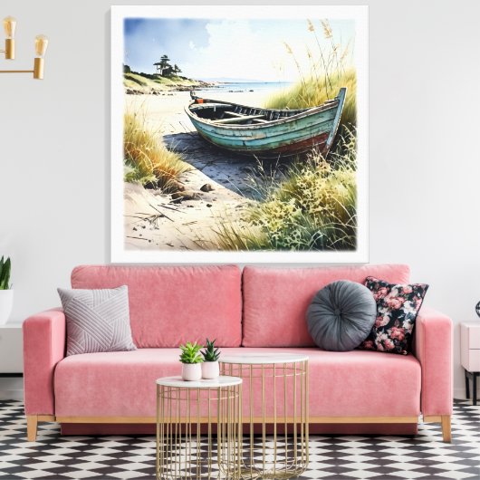 Verlaten kustboot canvas afdruk (Insitu (Woonkamer))