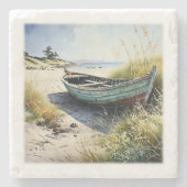Verlaten kustboot stenen onderzetter (Voorkant)