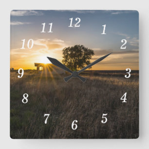 Verlaten loods Colorado Sunset Wall Clock Vierkante Klok