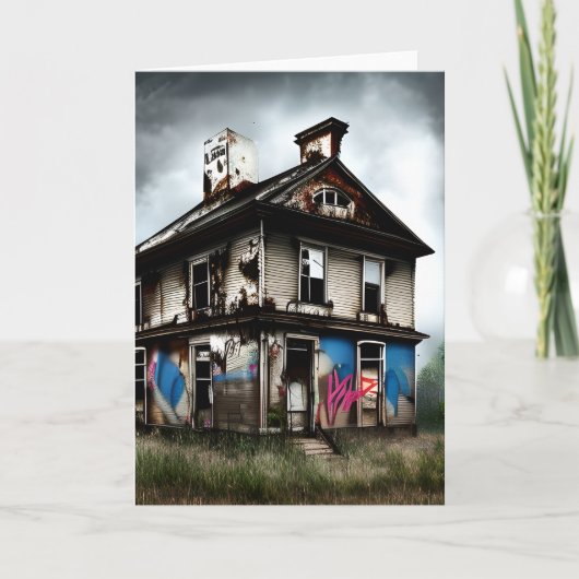 Verlaten oud huis spray verf graffiti kaart (Voorkant)
