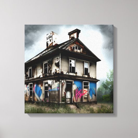 Verlaten Oud Huis Spuitbus Graffiti Canvas Afdruk (Voorkant)