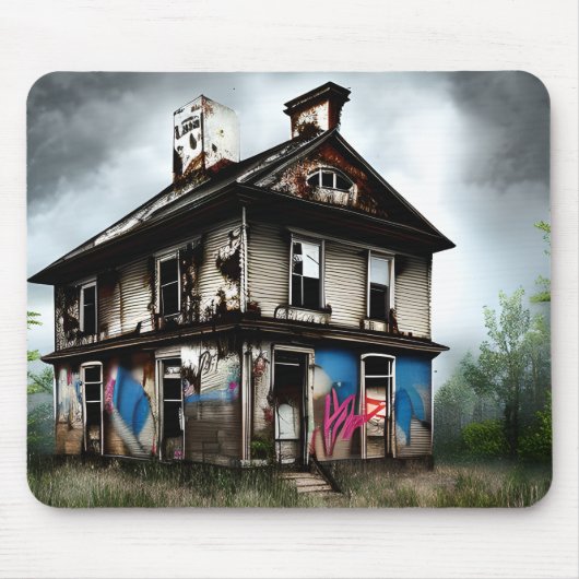 Verlaten oud huis spuitverf graffiti muismat (Voorkant)