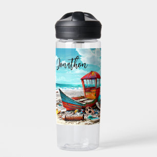 Verlaten oude boot gepersonaliseerd waterfles