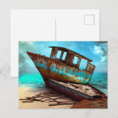Verlaten oude boot op een verlaten zandstrand briefkaart (Voorkant / Achterkant)
