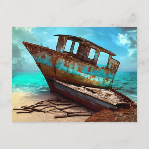 Verlaten Oude Boot op een Verlaten Zandstrand Briefkaart