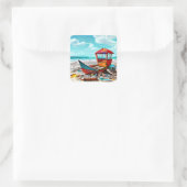 Verlaten oude boot op een verlaten zandstrand vierkante sticker (Tas)