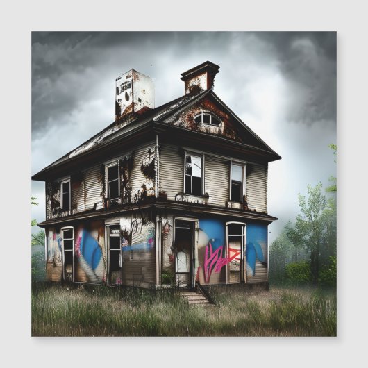 Verlaten oude huis spray verf graffiti (Voorkant)