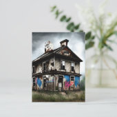 Verlaten oude huis spray verf graffiti briefkaart (Staand voorkant)