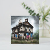 Verlaten oude huis spray verf graffiti kaart (Staand voorkant)