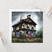 Verlaten oude huis spray verf graffiti kaart (Voorkant / Achterkant in situ)