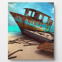 Verlaten oude roestige boot op een zanderig verlat