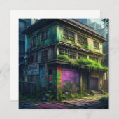 Verlaten Paarse graffiti gebouw stedelijk verval (Voorkant / Achterkant)