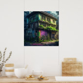 Verlaten Paarse graffiti gebouw stedelijk verval Poster (Keuken)