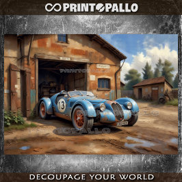 Verlaten racewagen uit 1920 in een garage op het p tissuepapier